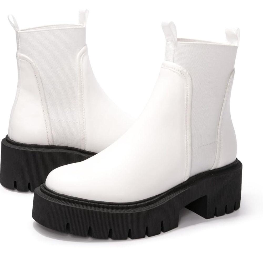 White and Black Chunky Platform Ankle Boots